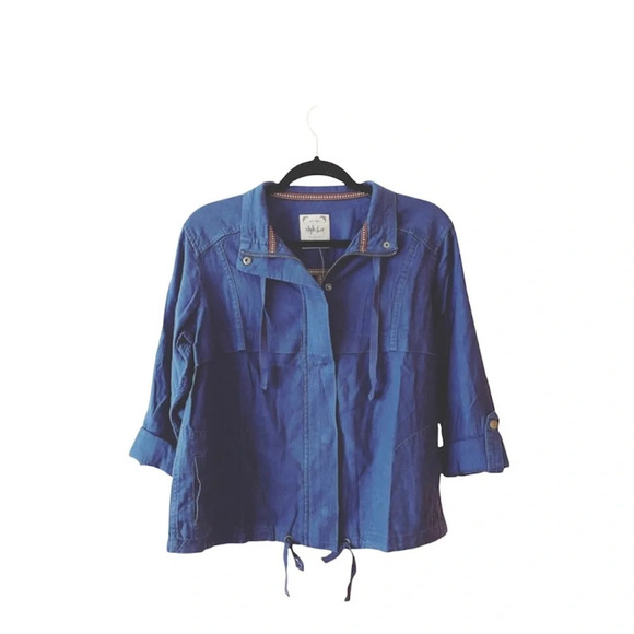 Style & Co. NWT Blue Linen Blend Utility Full Zip Jacket Small Women’s - Picture 2 of 12